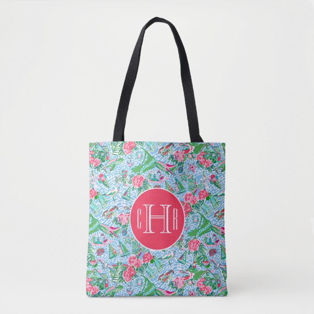 Nantucket Preppy Palm Beach Print Mit Monogramm (Vorderseite)