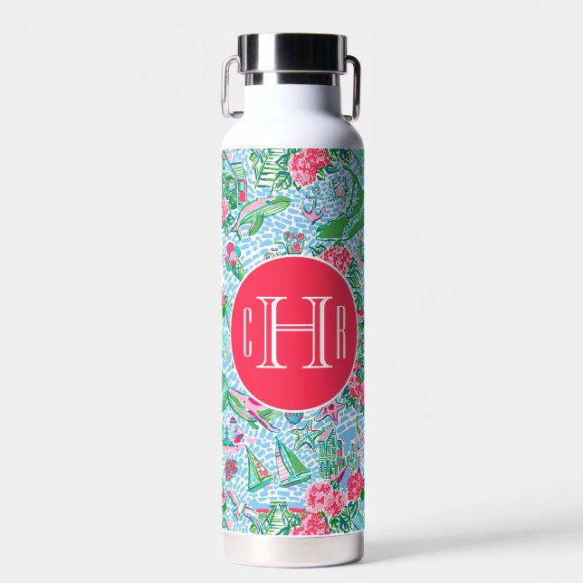 Nantucket Preppy Palm Beach Print Mit Monogramm Trinkflasche (Vorne)