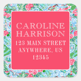 Nantucket Preppy Palm Beach Print Rücksendeadresse Quadratischer Aufkleber