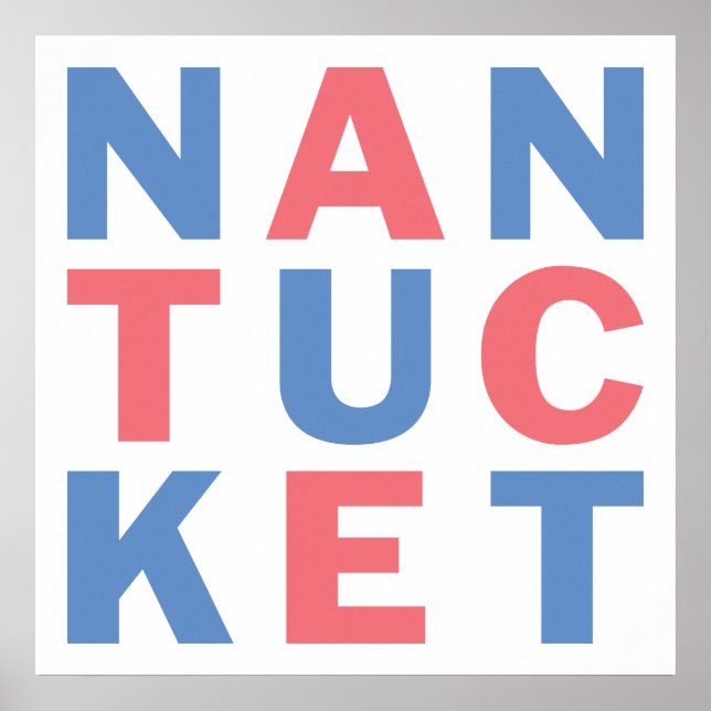 Nantucket-rotes und blaues typografisches Poster # (Vorne)