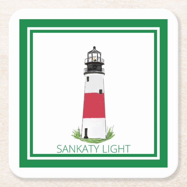 Nantucket (Sconset) Sankaty Light Paper Untersetze Rechteckiger Pappuntersetzer (Vorderseite)