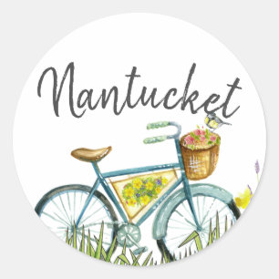 Nantucket Vintages Fahrrad auf dem Lavendelgebiet Runder Aufkleber