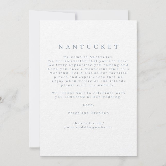 Nantucket Wedding Welcome Card Einladung (Vorderseite)