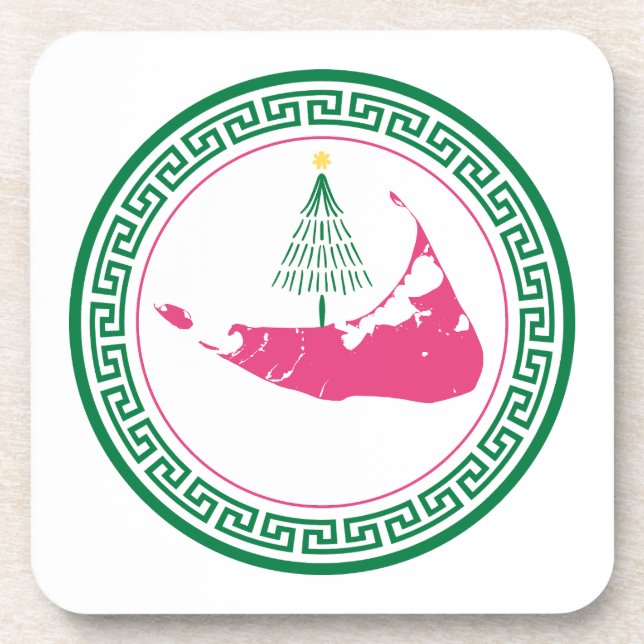 Nantucket Weihnachtsbummel-Ornament mit Baum Getränkeuntersetzer (Vorderseite)