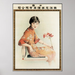 Nanyang Frau mit Blume altes chinesisches Poster