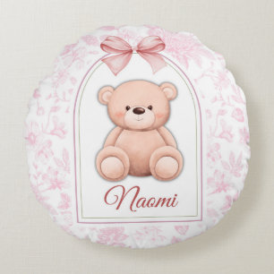 Naomi Benutzerdefiniertes rosa Teddy-Bär-Kinderz Rundes Kissen