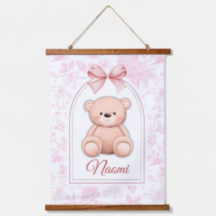 Naomi Benutzerdefiniertes rosa Teddy-Bär-Kinderz Wandteppich Mit Holzrahmen