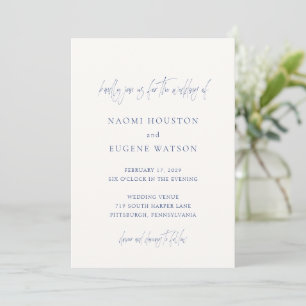 Naomi Denim Blue Typografy Modern Wedding Einladung
