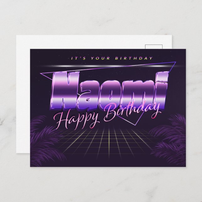 Naomi Name Vorname lila Postkarte Geburtstag (Vorne/Hinten)