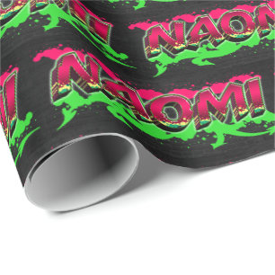 Naomi Vorname Name Graffiti red green Geschenkpapier