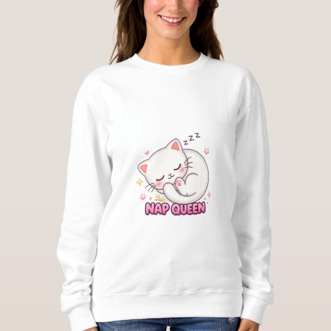 Nap Queen Cat Sticker | Cute Sleeping Cat Sweatshirt (Vorderseite)