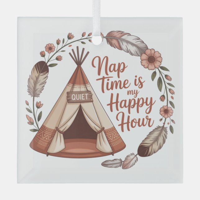 Nap Time Is My Happy Hour Ornament Aus Glas (Vorderseite)
