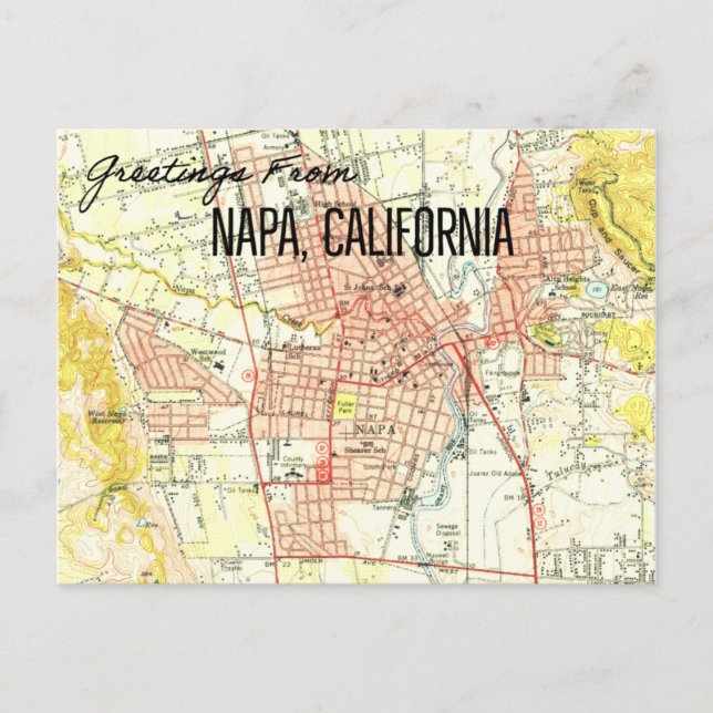 Napa CA Vintage Map 1944 Postkarte (Vorderseite)