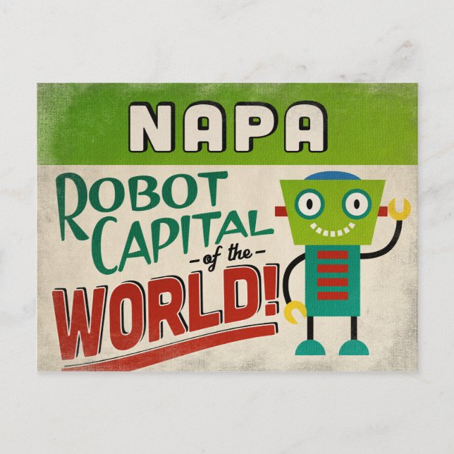 Napa California Robot - Funny Vintag Postkarte (Vorderseite)