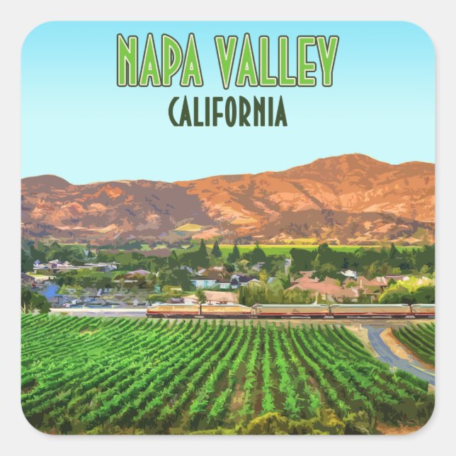 Napa Tal California Weinberg Vintag Quadratischer Aufkleber (Vorderseite)