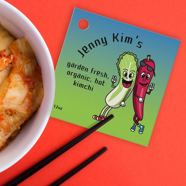 Napa und Pepper Pals Funny Cartoon Square Kimchi Geschenkanhänger (Von Creator hochgeladen)