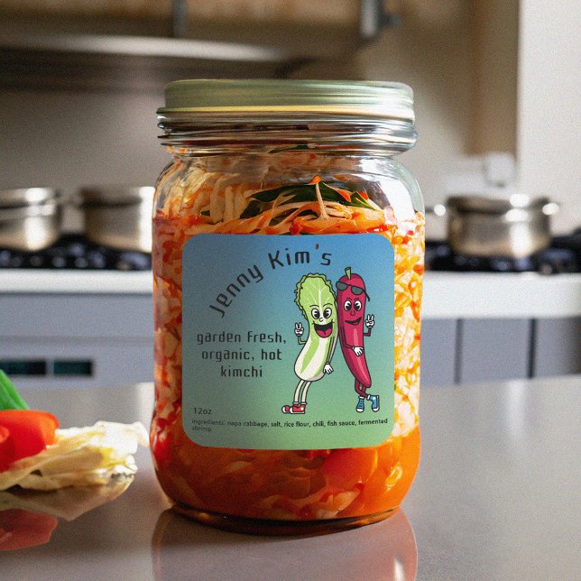 Napa und Pepper Pals Funny Cartoon Square Kimchi Quadratischer Aufkleber (Von Creator hochgeladen)