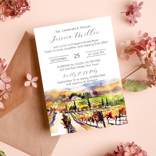 Napa Valley Weinberg Aquarell Brautparty Einladung (Vineyard wine themed bridal shower template invitation instant download Napa valley watercolor fall)