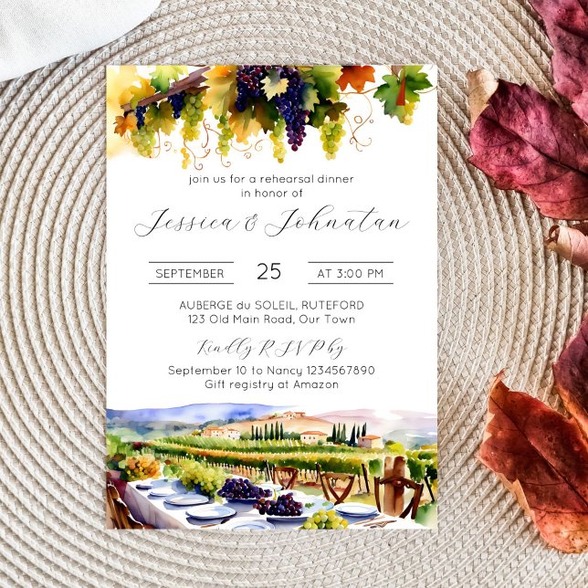 Napa Valley Weinberge Aquarell Probe Abendessen Einladung (Napa valley vineyard themed rehearsal dinner template invitation digital download watercolor modern)