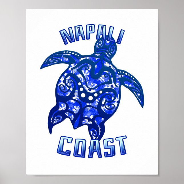 Napali Küste Hawaii Urlaub Tribal Turtle Poster (Vorne)
