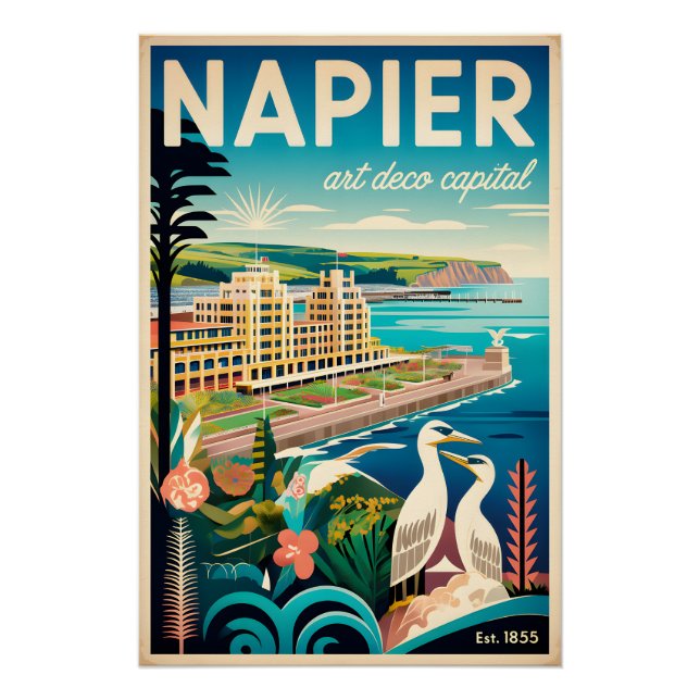 Napier Neuseeland Retro-Reiseposter-Kunst Poster (Vorderseite)