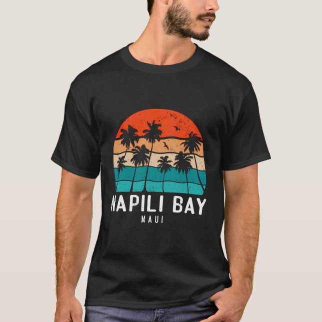Napili Bay Maui Hawaii Hi Beach Palm Tree T-Shirt (Vorderseite)