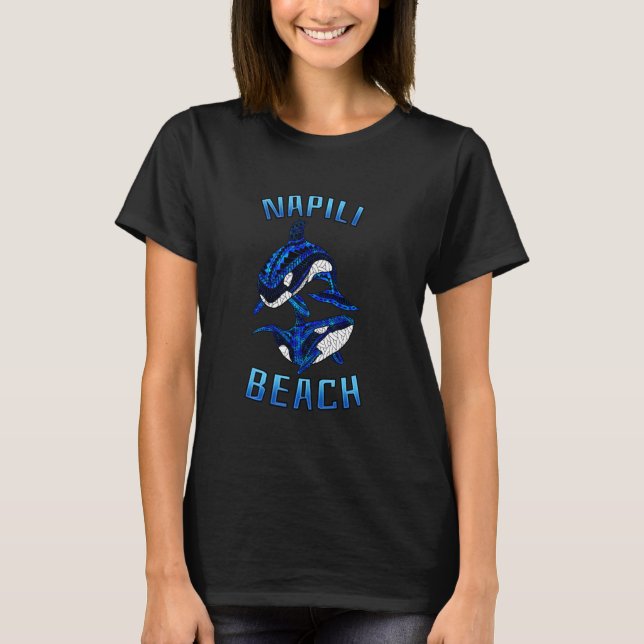 Napili Beach Hawaii Vacation Tribal Whale Orca Lon T-Shirt (Vorderseite)