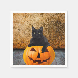 Napkins, Halloween Black Cat On Pumpkin Serviette