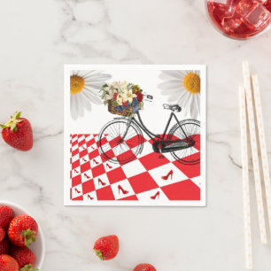 Napkins, rot kariert, weißer Daisy, floral Serviette