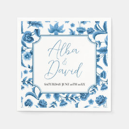Napkins Wedding Names Chintz Blue & White Floral Serviette