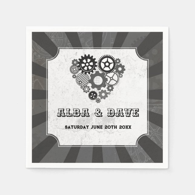 Napkins Wedding Steampunk Wedding Hearts Cogs Serviette (Vorderseite)