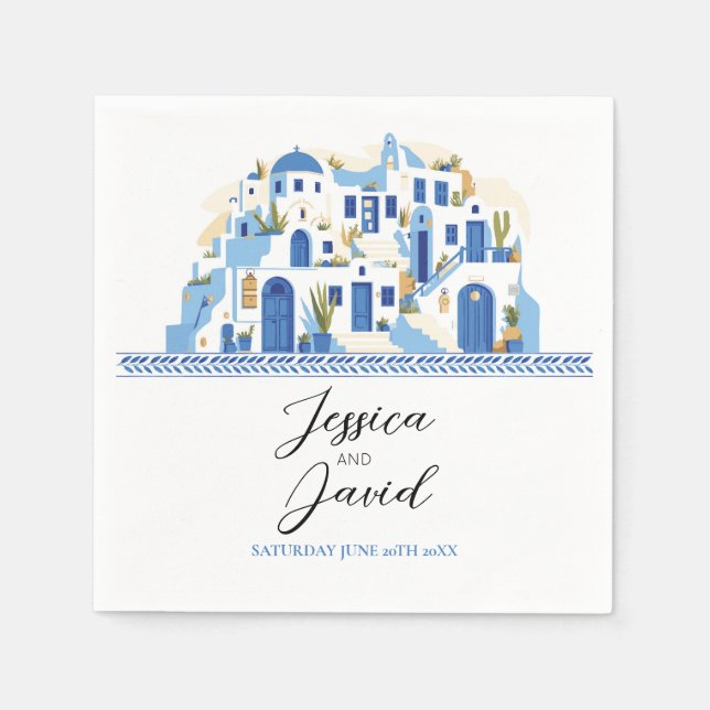 Napkins Wedes Names Santorini Griechenland Blau We Serviette (Vorderseite)