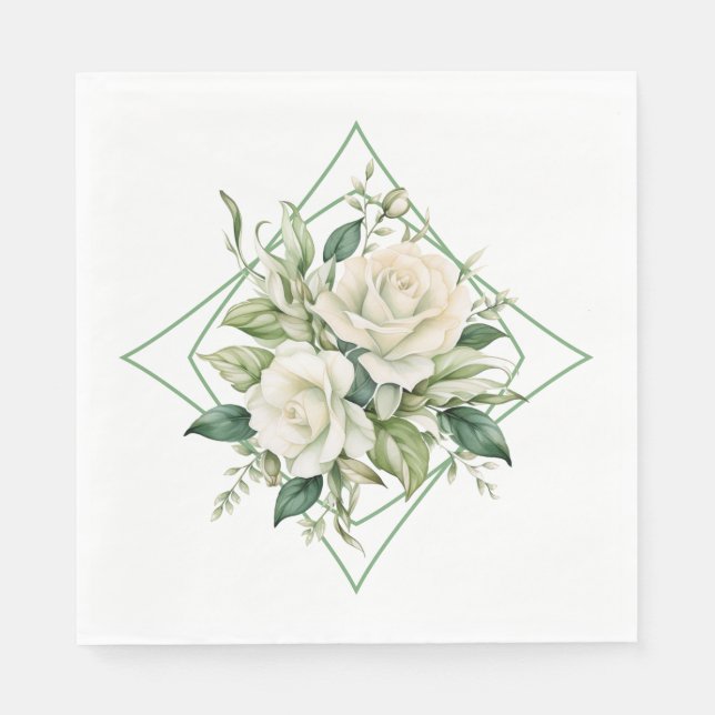 Napkins-White Roses Serviette (Vorderseite)
