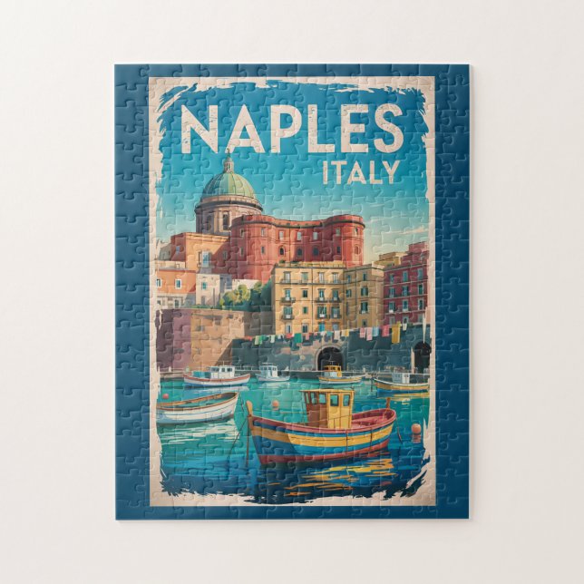 Naples Bay Italy Illustration Travel Art Vintage Puzzle (Vertikal)