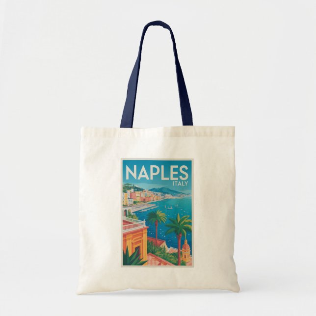 Naples Italy Illustration Travel Art Vintage Tragetasche (Vorne)