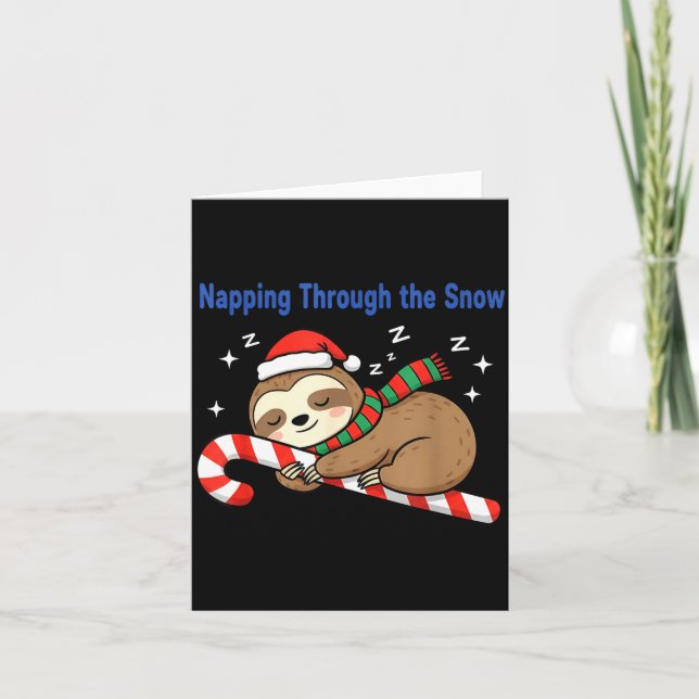 Napng Through The Snow Christmas Sloth Candy Cane  Karte (Vorderseite)