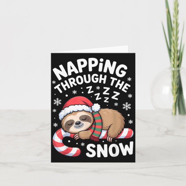 Napng Through The Snow Funny Sloth Candy Cane Xmas Karte (Vorderseite)