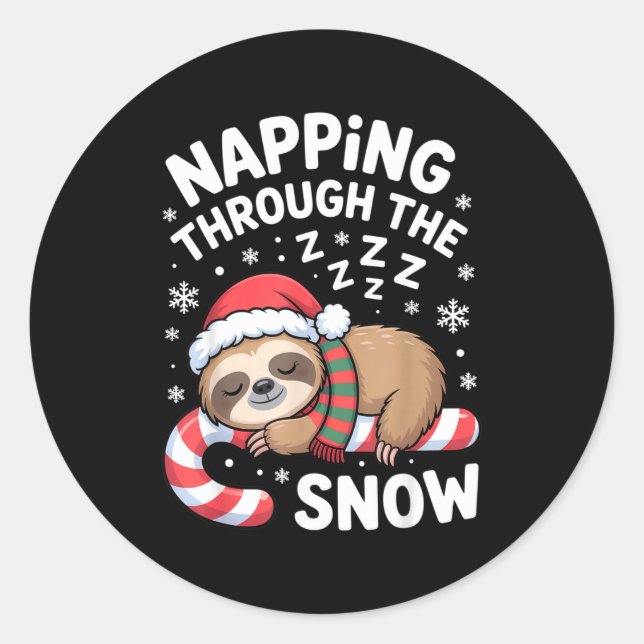 Napng Through The Snow Funny Sloth Candy Cane Xmas Runder Aufkleber (Vorderseite)