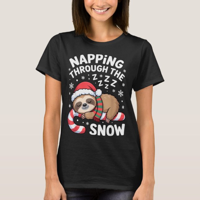 Napng Through The Snow Funny Sloth Candy Cane Xmas T-Shirt (Vorderseite)