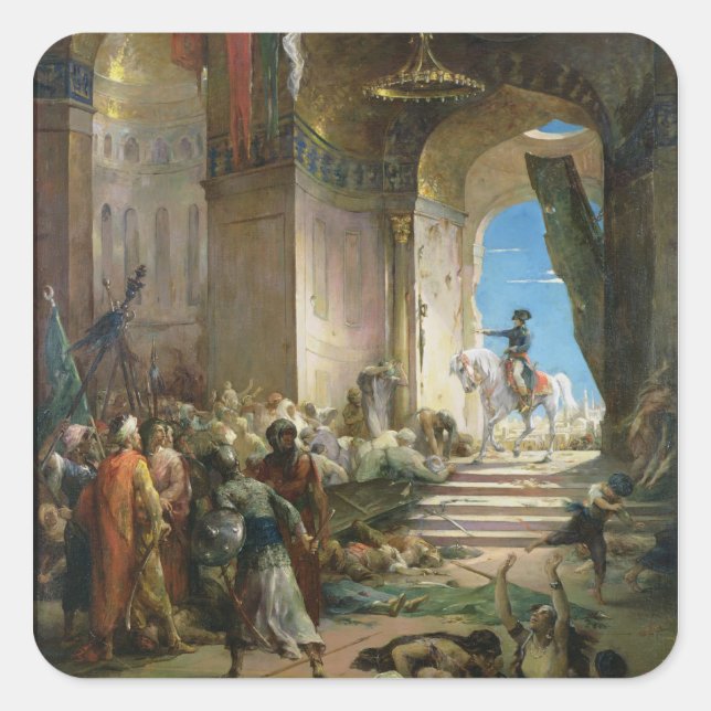 Napoleon Bonaparte in der Großen Moschee in Kairo Quadratischer Aufkleber (Vorderseite)