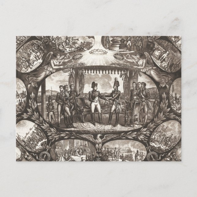 Napoleon Bonaparte und Zar Alexander I in Tilsit Postkarte (Vorderseite)