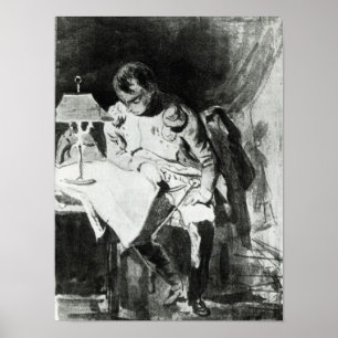 Napoleon, der seine Karten durch Lamplight, c.1800 Poster
