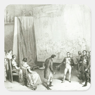 Napoleon I das Studio von David besichtigend Quadratischer Aufkleber
