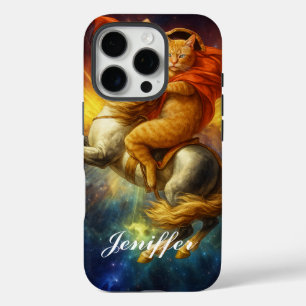 Napoleon Katze reitet Pferd durch die Galaxie iPhone 16 Pro Hülle