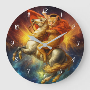 Napoleon Katze reitet Pferd durch die Galaxie Große Wanduhr
