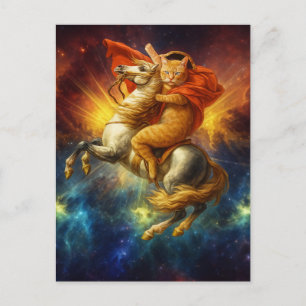 Napoleon Katze reitet Pferd durch die Galaxie Postkarte