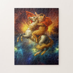 Napoleon Katze reitet Pferd durch die Galaxie      Puzzle