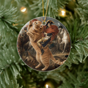 Napoleon reitet gigantische Kampkatze Keramik Ornament
