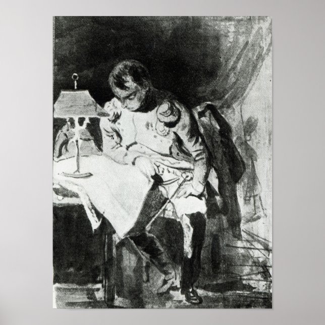 Napoleon studierte seine Karten anhand von Lampenl Poster (Vorne)