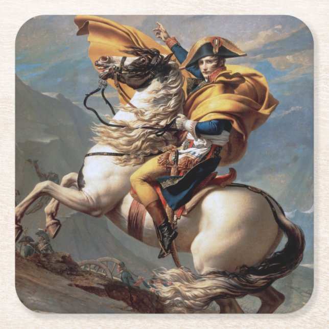 Napoleon über die Alpen, Jacques-Louis David Rechteckiger Pappuntersetzer (Vorderseite)